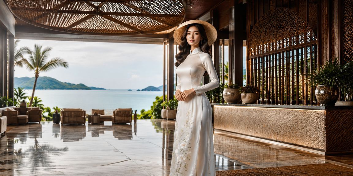 Người đội nón lá kiểm tra bonus VIP trên điện thoại tại bãi biển Phú Quốc